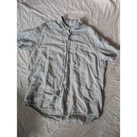 LLBean Other - LLBean Mens XL Reg Slightly Fitted‎ Linen Striped Short Sleeve Button Up Shirt